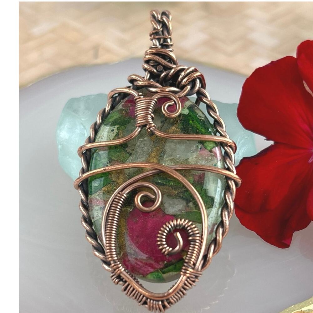 Oval Oyster Turquoise Stone Copper Wrapped Pendant